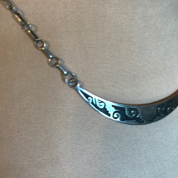 HOPI NATIVE AMERICAN STERLING SILVER CRESCENT MOON COLLAR NECKLACE AND EARRINGS - Picture 6 of 8